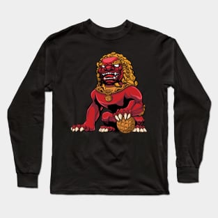 Chinese Lion Red Long Sleeve T-Shirt